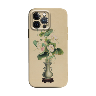 好运莲莲~瓶莲清供工笔荷花新中式禅意适用iPhone17Promax防摔16pro软壳15/14plus苹果13mini手机壳12/11