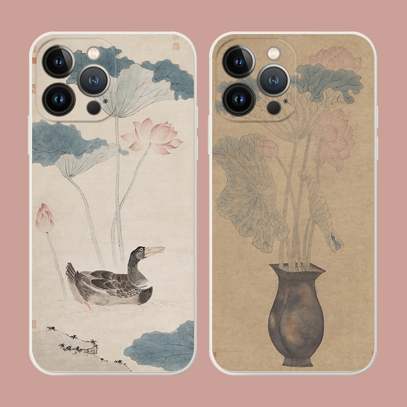 明 沈周书画荷花莲花故宫国画中国风适用iPhone XS Max苹果17/16Promax软壳15/14pro手机壳678plus