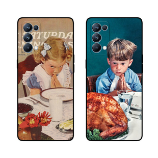 法式复古吃货男孩女孩情侣适用OPPO Reno6 Pro+保护手机壳reno5/4