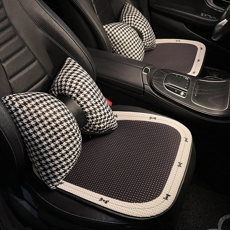 汽车坐垫四季通用可爱蝴蝶结简约网红女士冬季短毛绒保暖车载座垫