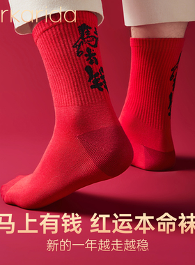 clarkarida卡恩男士红袜子本命年大红中筒袜马年生肖结婚加厚棉袜