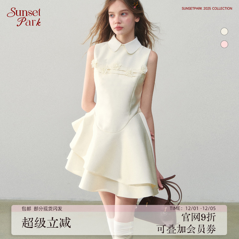 SunsetPark日落公园 芭蕾少女无袖圆领手工花公主蓬蓬裙花苞裙