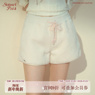 冬 皮毛一体麂皮白色百搭羊毛羔短裤 SunsetPark日落公园 奶油小方