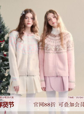 SunsetPark日落公园 原创奶油色温暖复古费尔岛蝴蝶结纹理毛衣