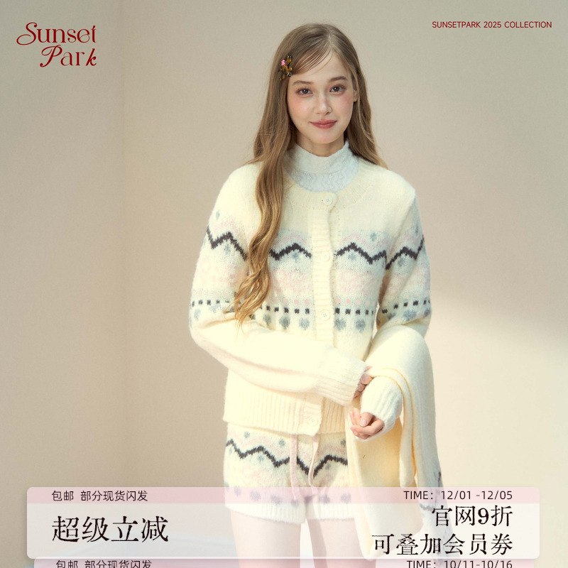 SunsetPark日落公园 童话费尔岛系列针织外套/针织短裤/围巾套装