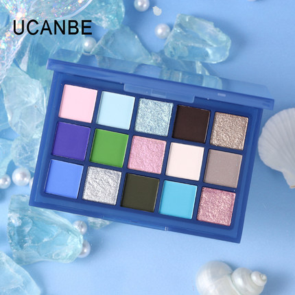 UCANBE15色眼影盘人鱼之泪深海蓝色绿色偏光钻石闪冷调舞台妆玩妆