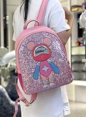 星际熊休闲亮片撞色双肩书包