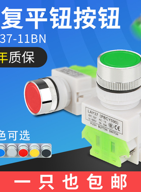 自复位按钮开关PBC自锁LAY37-11BN平头按钮22MMY090常开常闭平钮