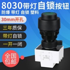 8030防爆防腐带指示灯控制自锁按钮塑料开孔30mm吸合开关手动复位