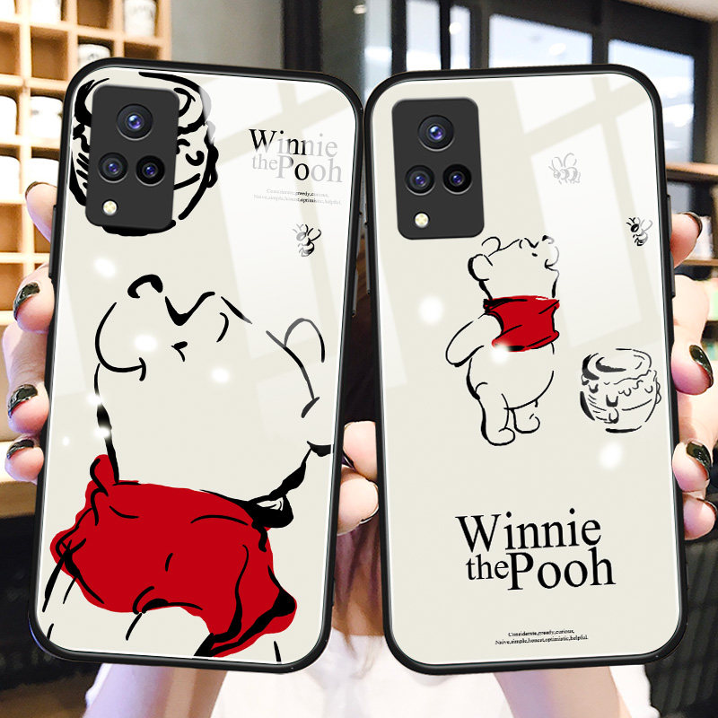 卡通维尼熊vivos9手机壳玻璃s7e日韩新款vivoy30创意情侣y31s适用男y52s女y73s网红防摔vivoiqooU3硅胶保护套