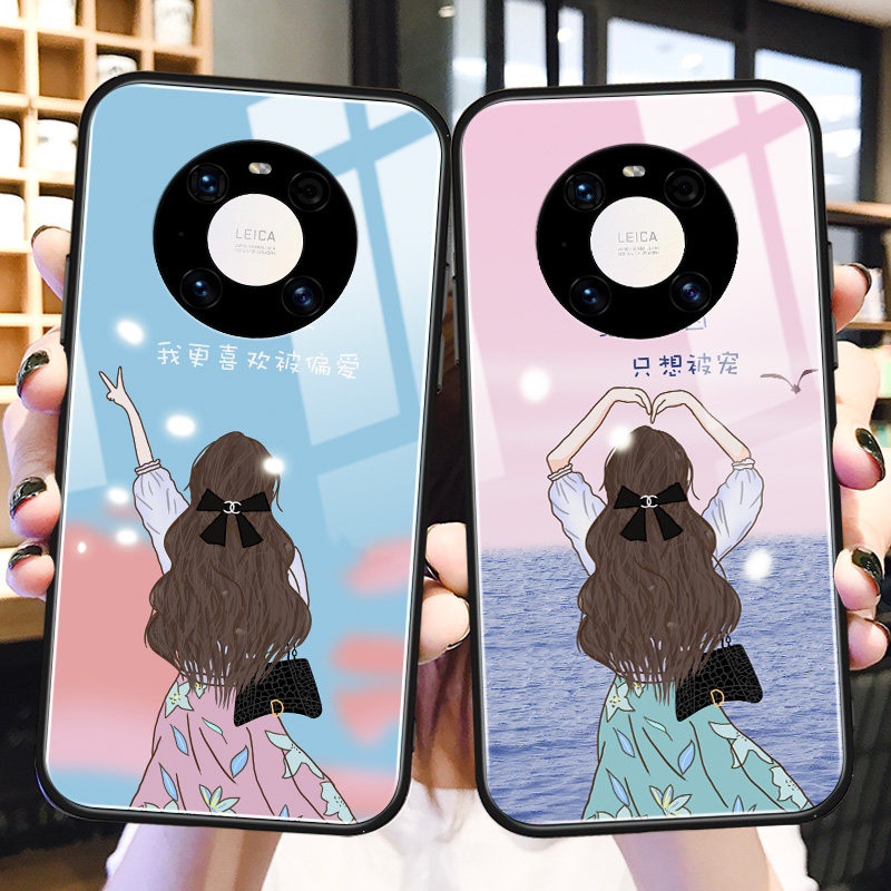 夏天女孩华为mate40手机壳玻璃mete30pro简约创意meat20x新款适用nova