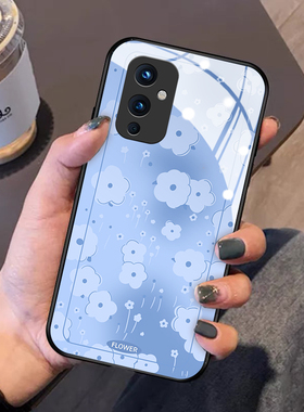 绿色小花适用一加9手机壳新款1+8pro保护套oneplus网红ins风9r玻璃硅胶8t创意7tpro女tpor七八九por超薄5g男