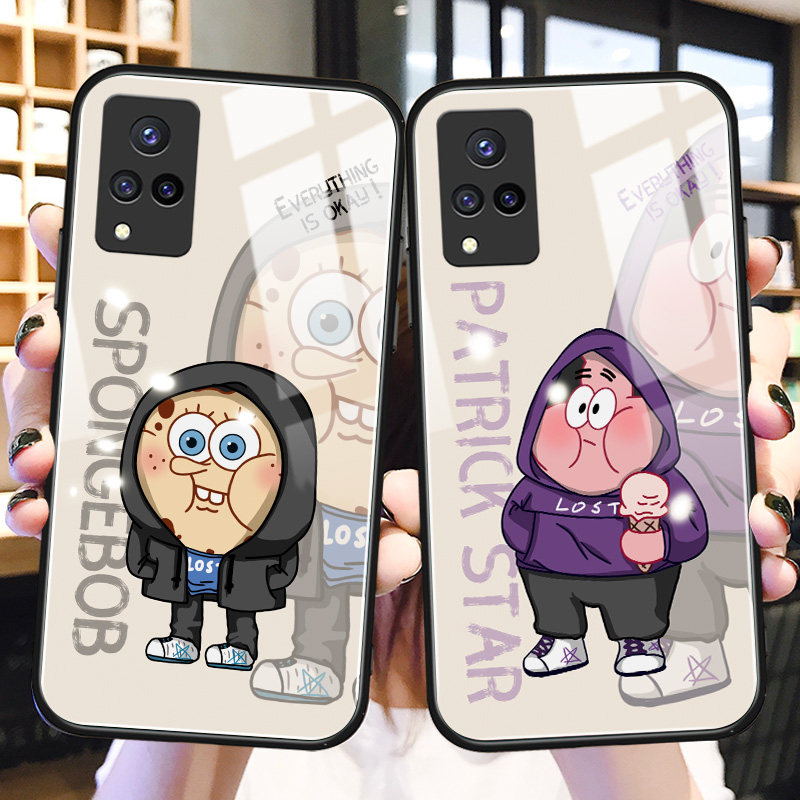 海绵宝宝vivos9手机壳情侣s7e潮牌卡通vivoy30玻璃硅胶y52s适用网红风y31s男女新款y73s防摔vivoiqooU3保护套