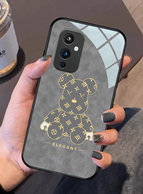 印花熊一加9手机壳玻璃1+8pro高级复古9r适用8t保护套7tpro男女生oneplus九八七por硅胶创意tpor蓝色新款5g灰