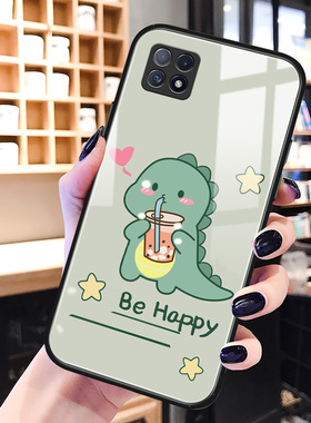 绿色恐龙oppoa72手机壳玻璃a53卡通可爱a11x适用网红findx2pro男k5女生realmeGT新款x3硅胶ins风k1保护套r15x