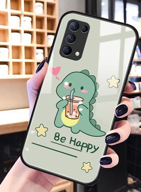 绿色恐龙opporeno5手机壳玻璃reno4se卡通可爱pro+适用网红oppoa93男女生新款a55硅胶ins风ace2保护套proplus