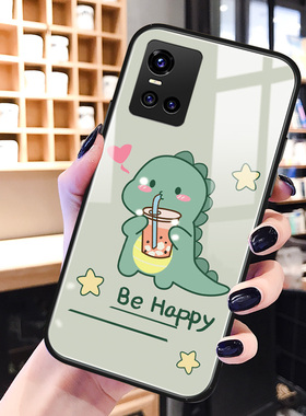 绿色恐龙vivos10手机壳玻璃s9e卡通可爱s10pro趣味网红s7e男女生新款vivoy73s硅胶ins风por保护套pr0适用创意