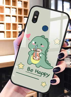 绿色恐龙小米8手机壳玻璃8se卡通可爱6x适用网红5x男女新款note3硅胶ins风mi八六五探索青春版屏幕指纹保护套