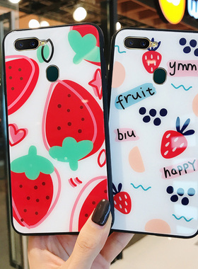 ins小清新草莓oppoa7手机壳玻璃oppo日韩个性简约oopoa硅胶oppa女款防摔a7x网红适用oppora少女心n保护套opa