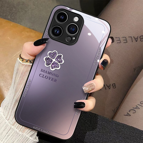 钻石四叶草玻璃硅胶简约手机壳