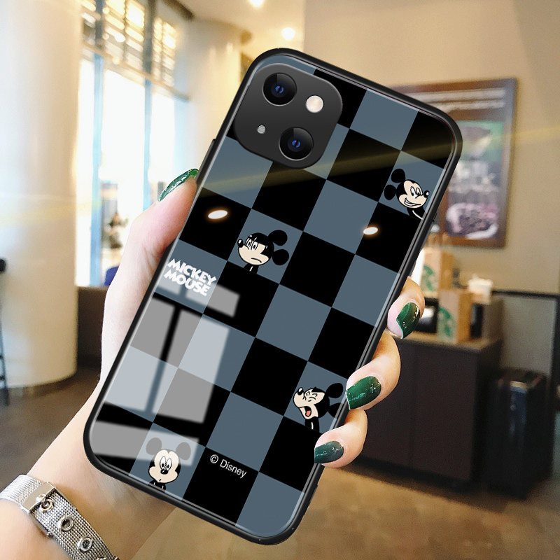 格子米奇苹果13手机壳玻璃iphone11promax硅胶5s防摔12mini适用xsmax卡通xr男生se2女新款78plus保护套6splus