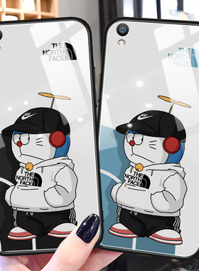 北面叮当猫oppor9手机壳玻璃r9splus潮牌创意r7s适用硅胶oppoa9x卡通a3s防摔a7x男女生新款a5s动漫保护套plus
