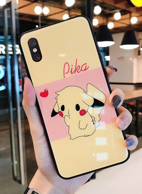 ins日韩卡通比卡丘小米mix3手机壳玻璃mlx适用包边mixs防摔硅胶mxi情侣男女mix2简约可爱萌物mix2s网红保护套