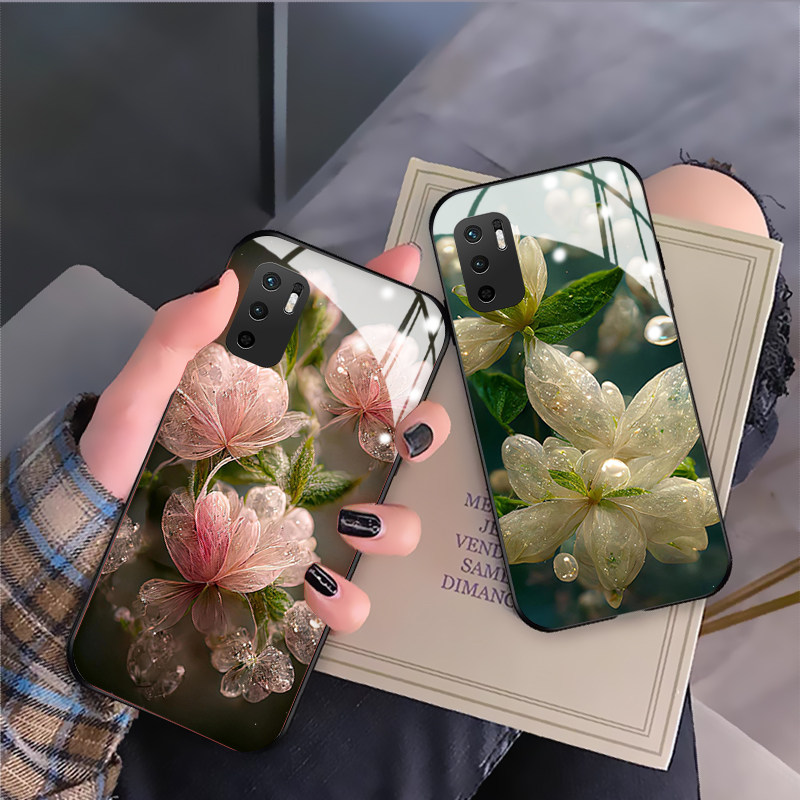 潮牌水晶花适用红米note10手机壳note11epro+玻璃女note9新款4g版5g高级感note8pro硅胶10x超薄10xpro保护套