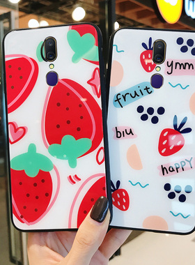 ins小清新草莓oppoa9手机壳女玻璃a83日韩个性简约oppo硅胶oppa适用oppora防摔a9x网红少女心opooa保护套opa