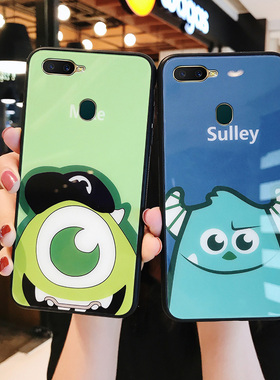 日韩可爱卡通怪兽大学oppoa7手机壳玻璃oppa全包边oppora硅胶oopo个性防摔oppo男女款适用a7x大眼怪保护套opa