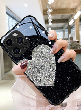 闪钻半心适用苹果14promax手机壳iphone13新款12mini气质女神11保护套xsmax高级xr玻璃se3硅胶78plus红色6sp