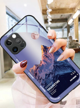 渐变雪峰iphone13手机壳苹果12mini玻璃11promax高级感xsmax奢华新款xr网红适用78plus男se2女5保护套6splus