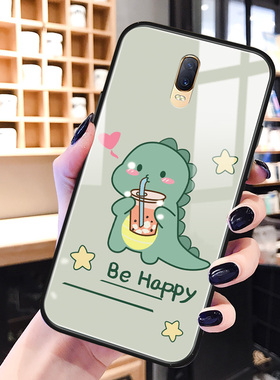 绿色恐龙oppor17pro手机壳玻璃r11splus卡通可爱k3适用网红realmeX男女新款r15s标准梦境星云版pro保护套plus