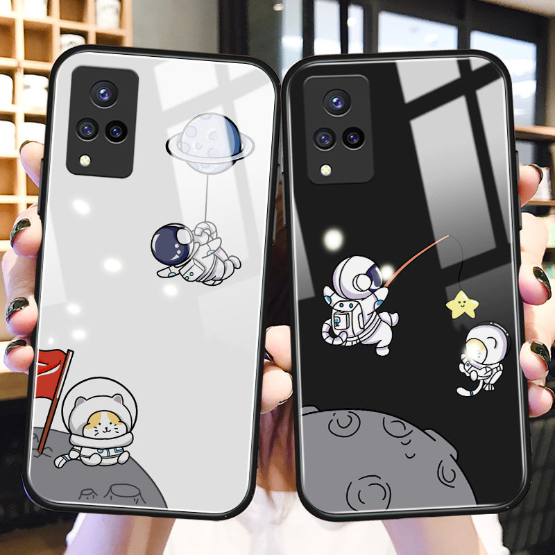 星球宇航员vivos9手机壳玻璃s7e情侣创意vivoy30个性硅胶y52s防摔适用y31s卡通网红y73s保护套vivoiqooU3男女