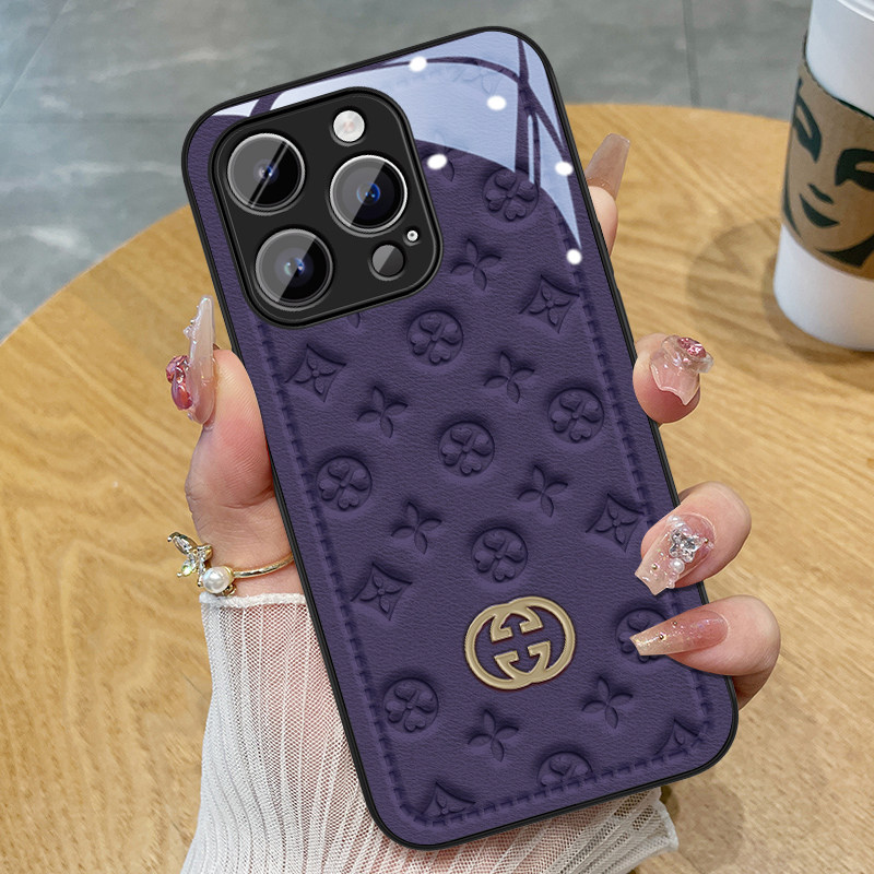 紫色典雅印花适用苹果16手机壳iphone13promax新款12mini玻璃15高级11气质xsmax女神xr简约se3硅胶78plus套14