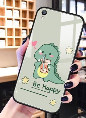 绿色恐龙oppor9手机壳玻璃r9splus卡通可爱r7s趣味网红oppoa9x男女生新款a7x硅胶ins风a5s保护套a3s适用plus