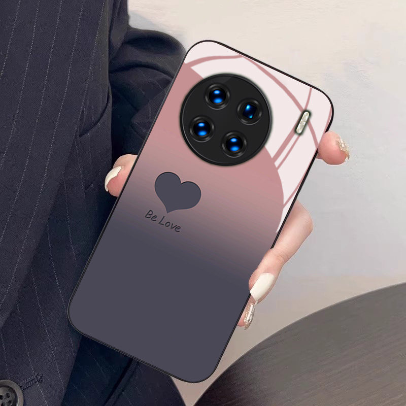 渐变撞色爱心简约玻璃硅胶手机壳