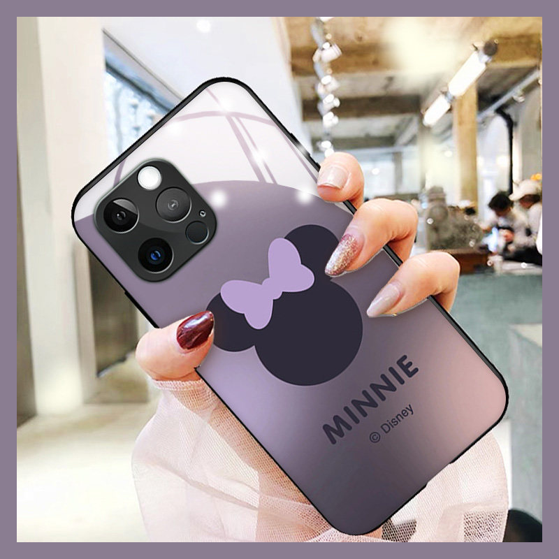 米奇米妮适用苹果14promax手机壳iphone13情侣玻璃12mini卡通11硅胶防摔xsmax新款xr女se3保护套78plus男6sp