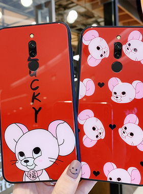 lucky鼠年红米8手机壳女玻璃7a硅胶个性防摔8a本命年适用redmi可爱情侣n网红新款a卡通趣味7小米七八保护套男