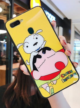 oppoa7x手机壳女玻璃ins蜡笔小新oppa全包边硅胶oppora个性防摔opooa情侣卡通可爱a7趣味网红适用op保护套opa