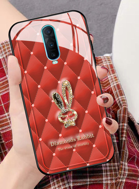 钻石红兔适用oppor17pro手机壳k10新款r15x新年时尚a95a93s红色a72a92s玻璃硅胶a97a57女a97a57男a11x保护套