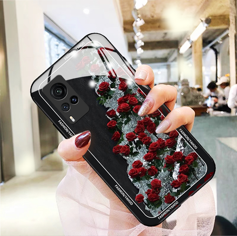 冰川红玫瑰vivox70手机壳新款x60保护套x50pro+高级x30玻璃硅胶x27适用男女x23幻彩x21i屏幕x21s后置指纹t1外