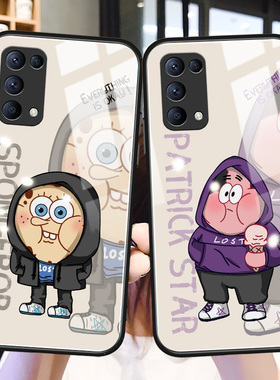 海绵宝宝opporeno5手机壳情侣reno4se潮牌卡通pro+玻璃硅胶proplus适用网红风oppoa93男女新款a55防摔保护套