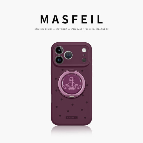 MASFEIL × 雾紫土星适用苹果18Promax手机壳新款带支架iPhone17Pro保护套Eo1支点液态硅胶18pm可爱高级感女