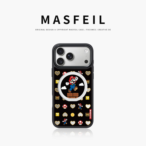 MASFEIL × 爱心马里奥适用苹果17Promax手机壳新款Ro2磁吸支点支架iPhone17Pro套高级感16pm镜面创意的全包