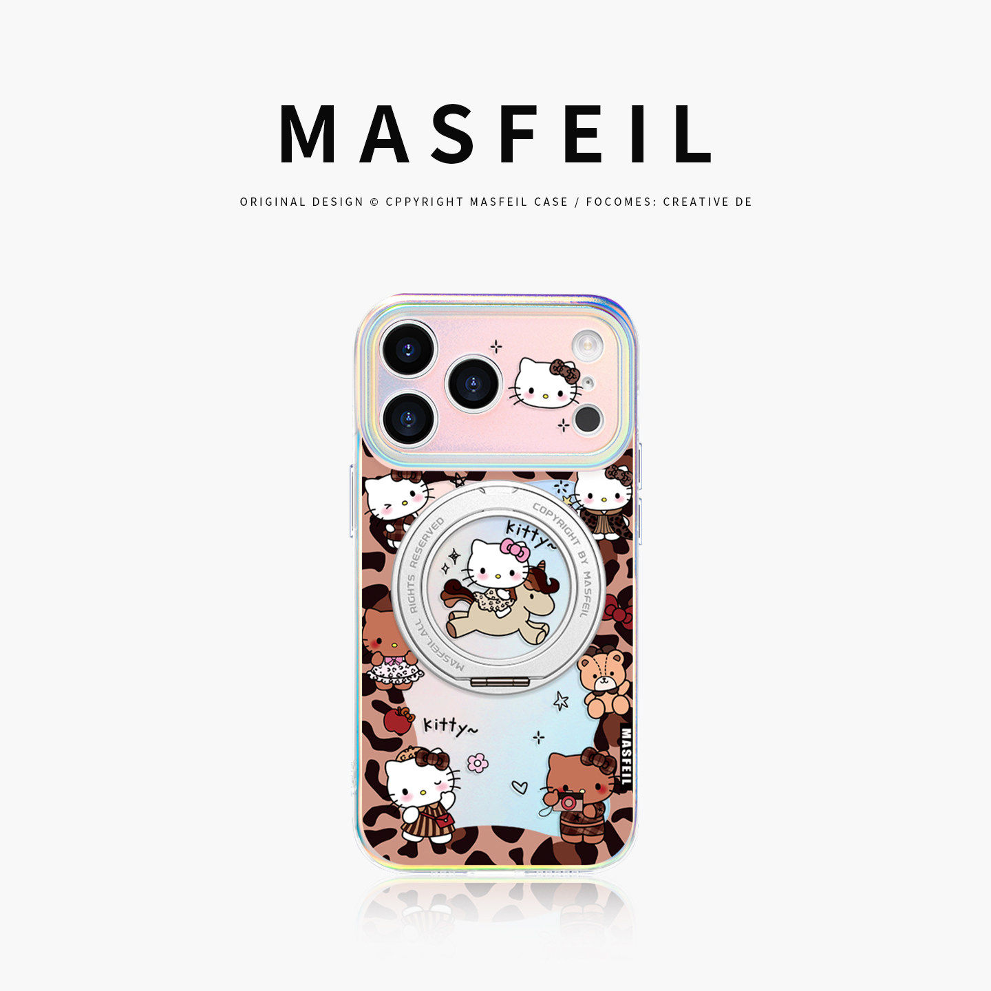 MASFEIL × KITTY豹纹适用苹果17Promax手机壳新款Lo5磁吸带支架iPhone16Pro支点套14可爱15网红高级感13pm
