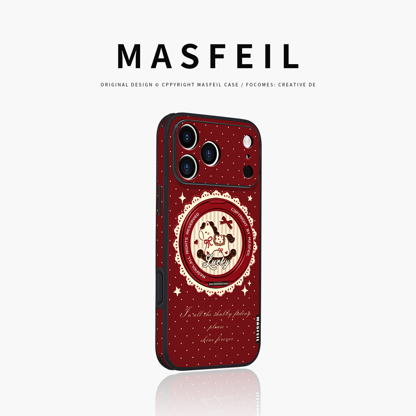 MASFEIL× 波点木马适用iPhone17Promax手机壳新款ip15磁吸带支架苹果16Pro套Ho5支点新年红色高级13pm全包