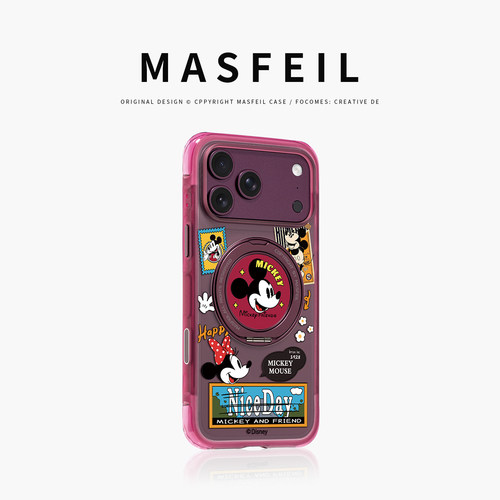 MASFEIL× 海报米奇适用iPhone18Promax手机壳新款ip18磁吸带支架Go5苹果17Pro保护套支点全包高级感17pm女