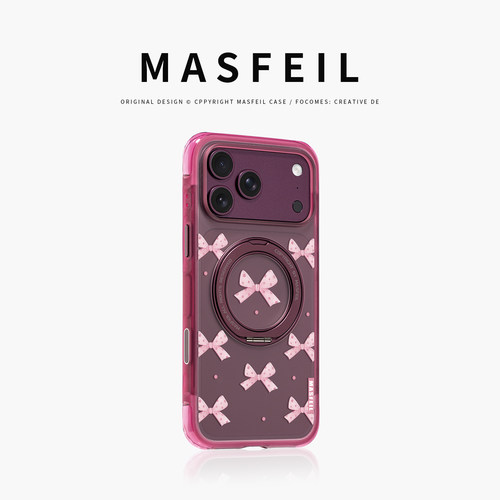 MASFEIL× 红蝴蝶结适用iPhone18Promax手机壳新款ip18磁吸带支架Go5苹果17Pro保护套支点全包高级感17pm女