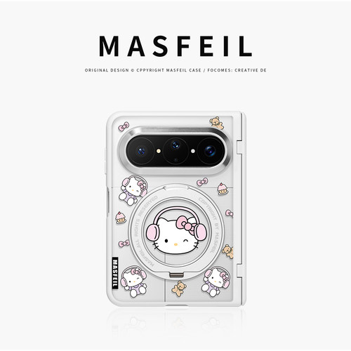 MASFEIL× 紫色猫咪派对适用华为PuraXMax手机壳磁吸带支架小折叠PURA典藏版半透明全包保护套防摔女x2新款